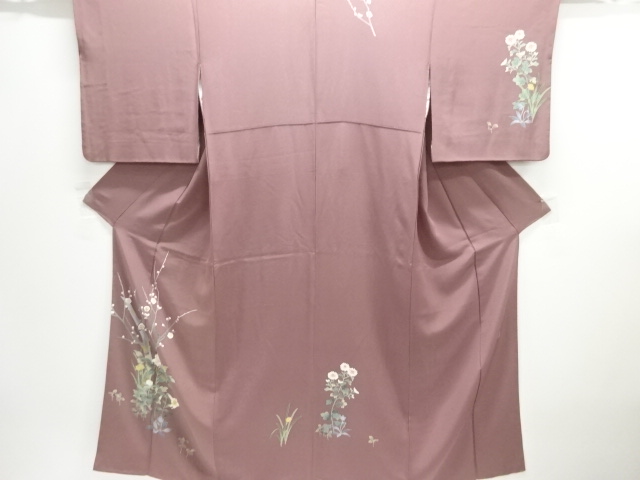 作家物　手描き友禅　梅に草花模様訪問着